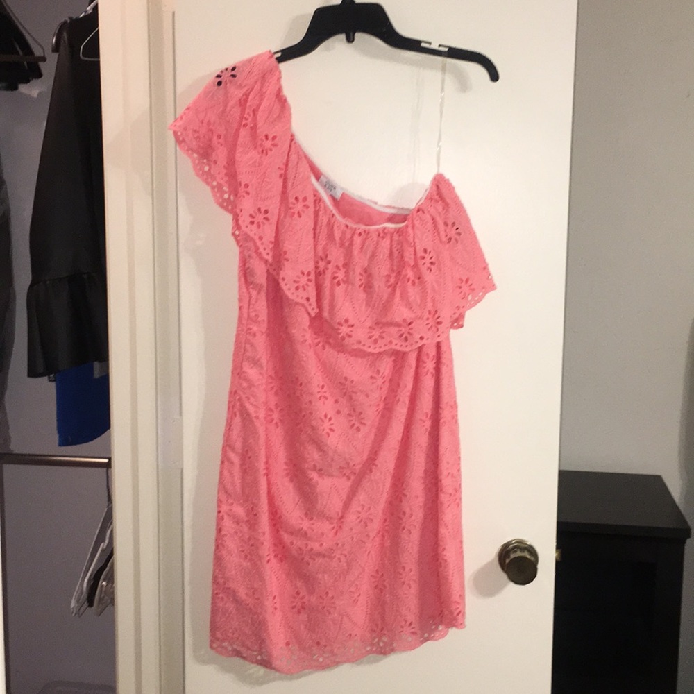 NWT Crown & Ivy One Shoulder Ruffle Eyelet Dress